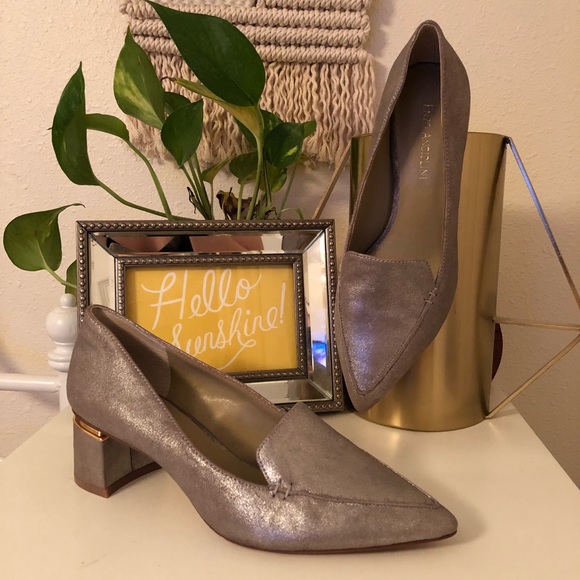 Enzo Angiolini Shoes - Enzo Angiolini silver crackle leather block heel
